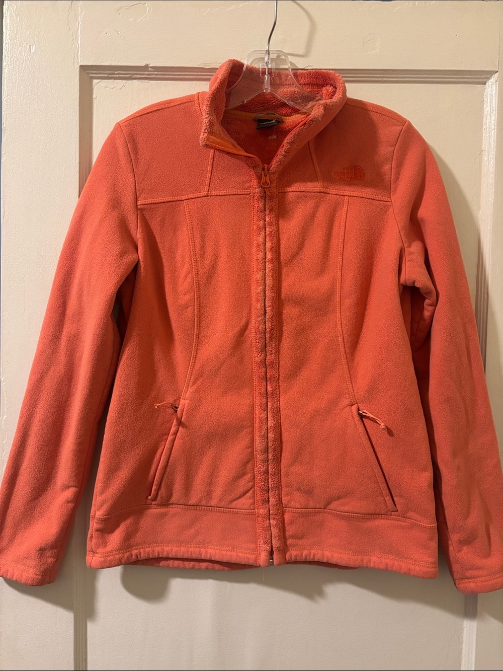 The North Face Coral-Orange Teddy Fleece Zip Jacket